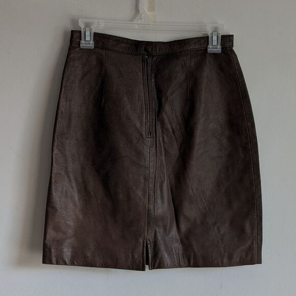 Vintage Genuine Leather Brown Y2k/90s Skirt - Picture 1 of 7